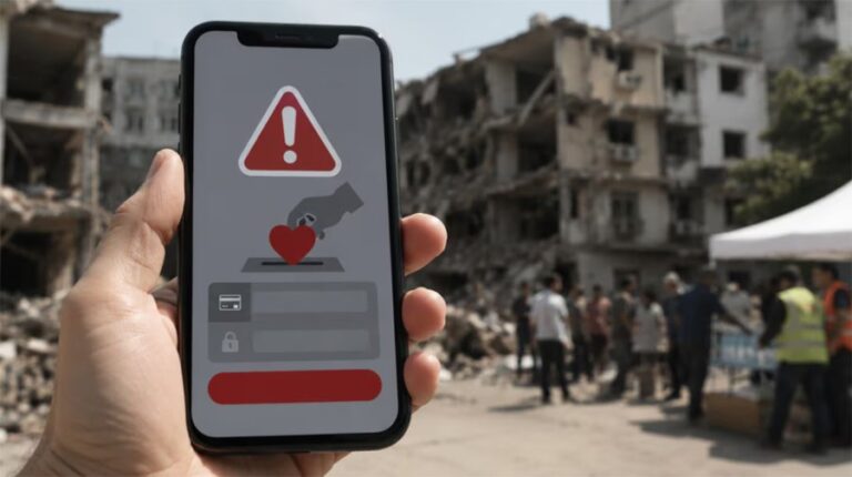 Persona usando un teléfono móvil para realizar una donación online