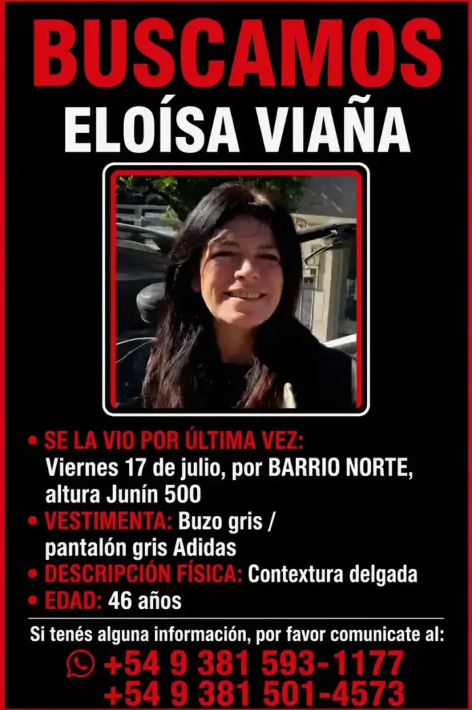 Cartel de búsqueda de Eloísa Viaña, mujer de 46 años desaparecida en Tucumán