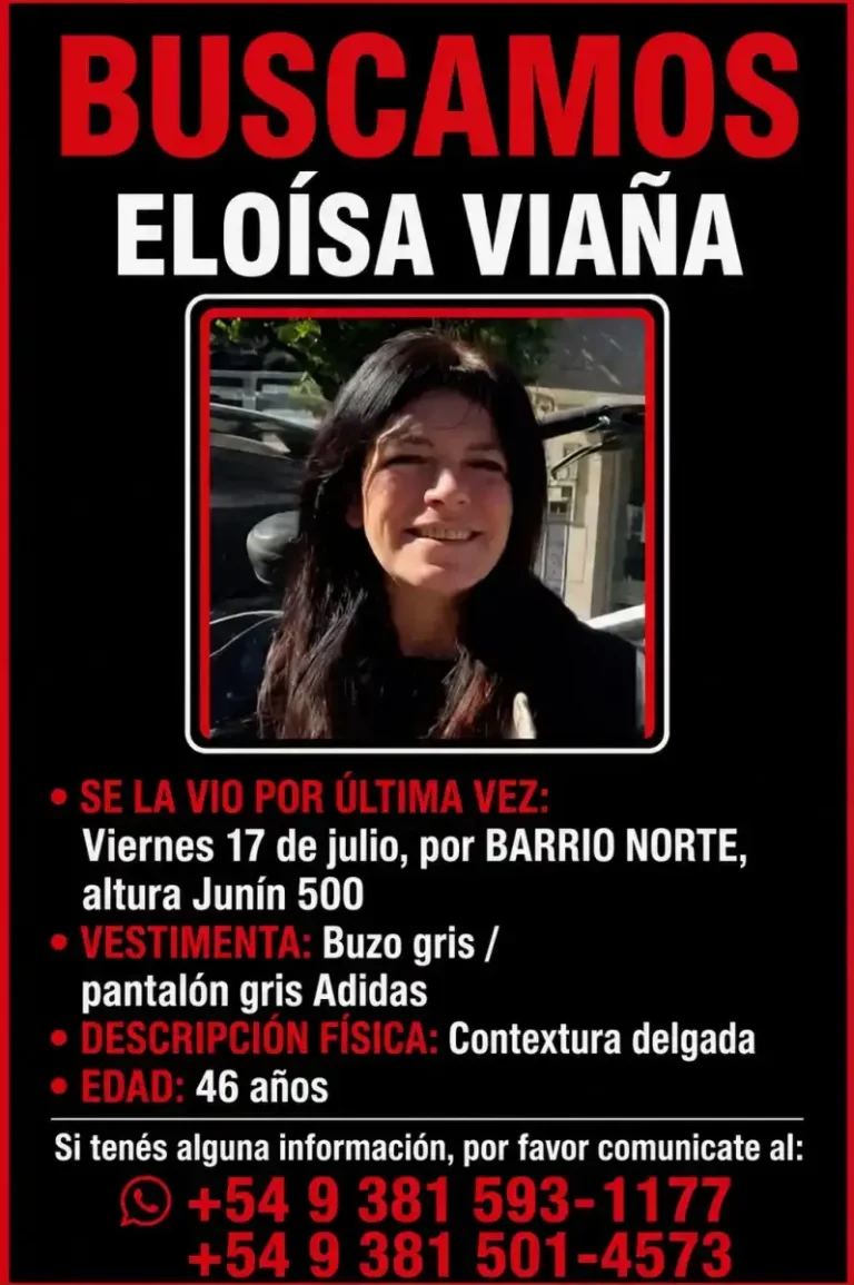 Cartel de búsqueda de Eloísa Viaña, mujer de 46 años desaparecida en Tucumán
