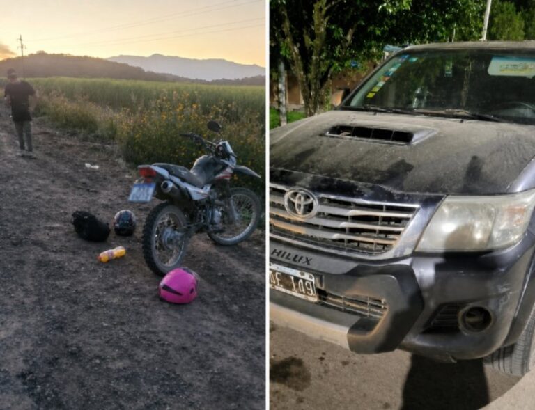 Lugar del choque entre moto y camioneta en Burruyacú, Tucumán