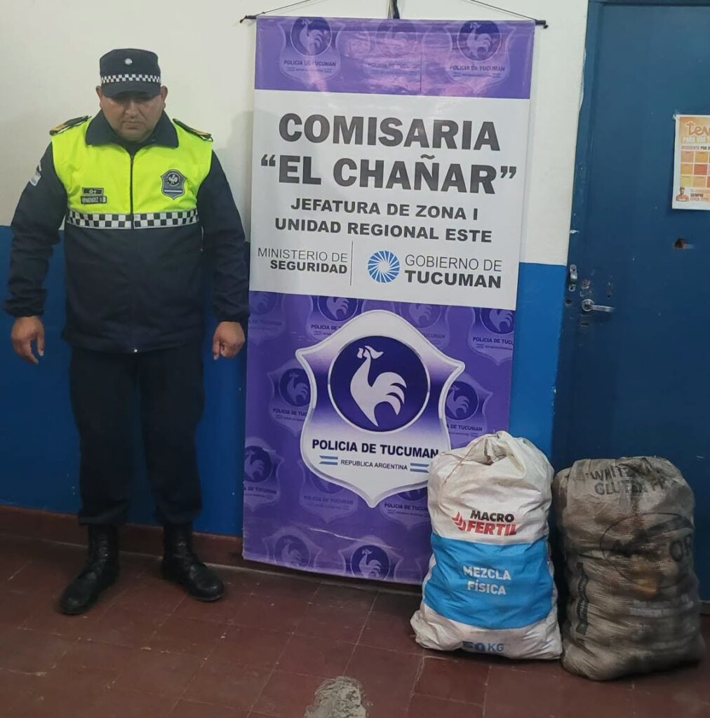Bolsas de arpillera con naranjas secuestradas por la policía en Burruyacu