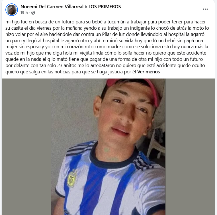 Madre de joven fallecido en siniestro vial pide justicia en Tucumán