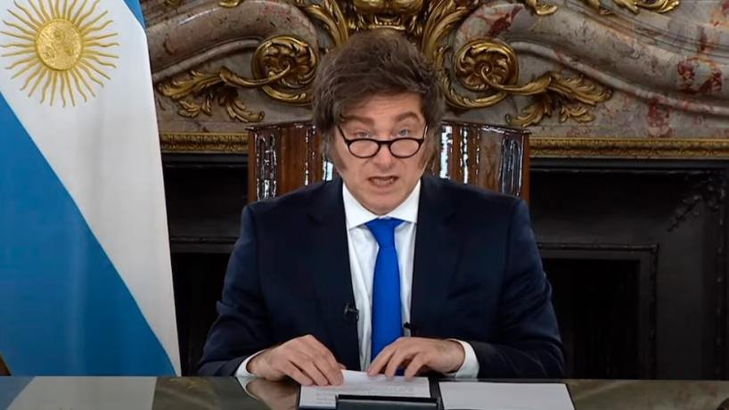 Presidente Javier Milei durante cadena nacional