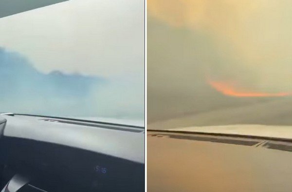 Humo denso sobre la Ruta Nacional 9 por incendio de pastizales en Vipos, Tucumán