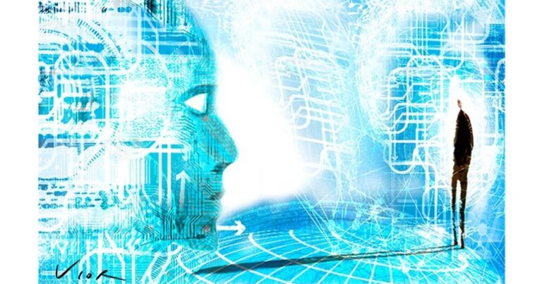 Representación de inteligencia artificial con bandera de China de fondo