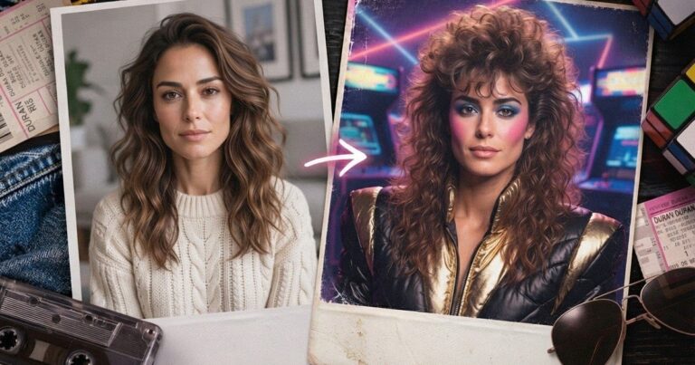 Persona usando inteligencia artificial para transformar una foto actual en un retrato de los años 80
