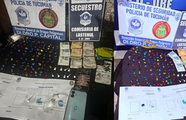 Fotografía de envoltorios de marihuana y cocaína secuestrados en allanamientos