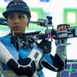 Fernanda Russo durante la competencia de tiro en los Juegos Suramericanos Santa Fe 2026