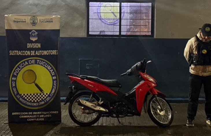 Moto secuestrada por la División Sustracción de Automotores en Tucumán