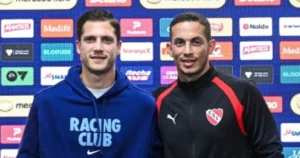 Facundo Cambeses e Iván Marcone en la conferencia de prensa previa al Clásico de Avellaneda